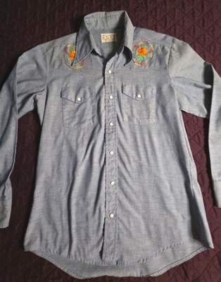 Vintage Triple LLL Brand Permanent Press Floral Men's Western Pearl Snap Size L