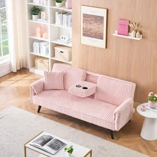 Pink corduroy sofa suitable for sitting and lying in the living room