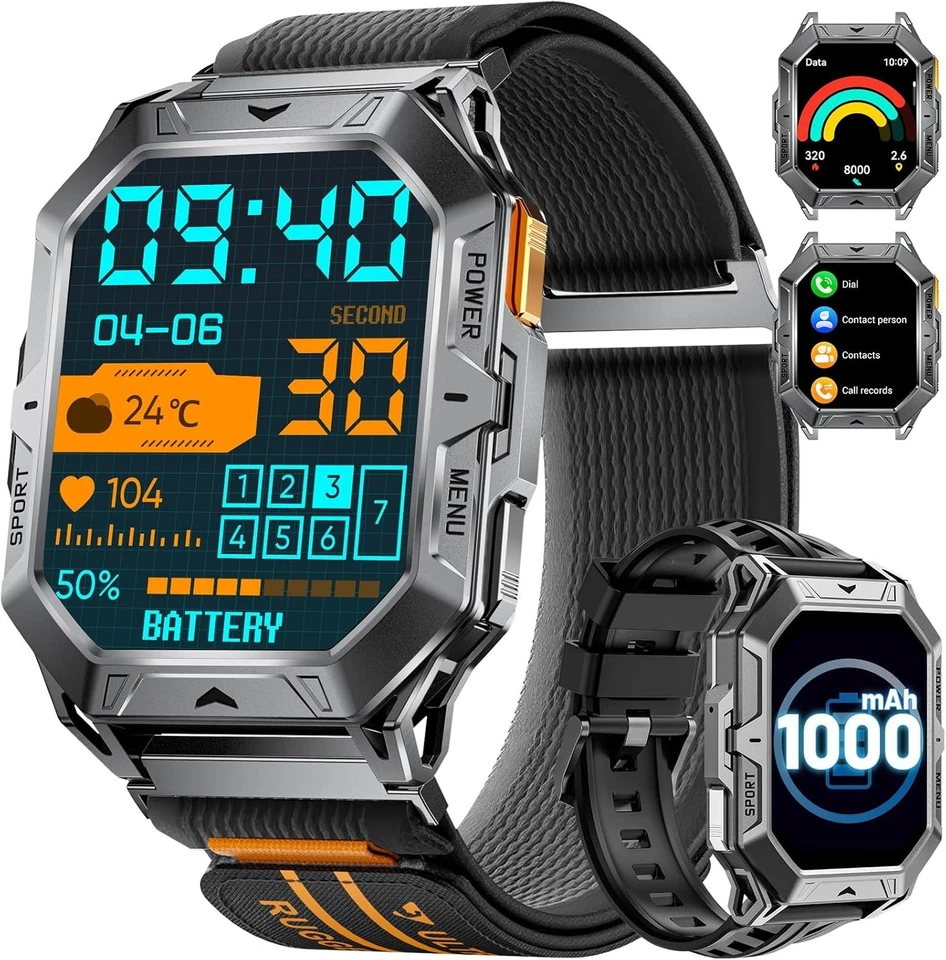 LIGE Herren Smartwatch TX1 Militär Outdoor 2.13 Zoll AMOLED 1000mAh 10ATM