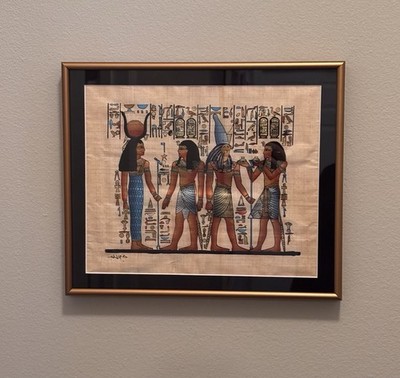 Framed Egyptian Papyrus Art Hand Painted from Egypt Metal Frame