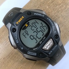 Timex Ironman Men Sport Indiglo Black Rubber Strap Quartz Digital 40mm Watch 8"