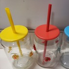 Set of 4 Viral 5.5” Glass Tumblers With Lids And Straws, Red Yellow Blue Pink — photo 7