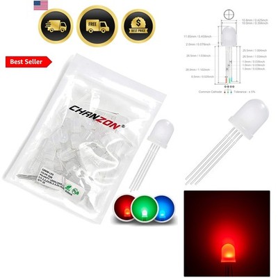 50 pcs 10mm RGB Multicolor Diffused LED Diode Lights Common CathodeFrosted Ro...