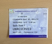 INVERNESS CT VS KILMARNOCK 2012 SCOTTISH PREMIERSHIP FOOTBALL TICKET STUB