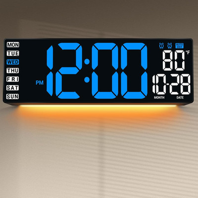 16.5'' Large Digital Wall Clock with Remote Control, Auto-Dimming LED Display wit