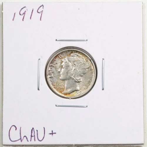 1919 10C Mercury Winged Liberty Silver Dime in Choice AU+ Condition #6223