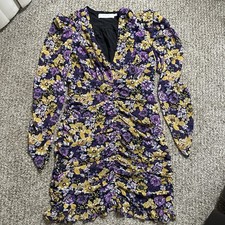 ASTR the Label Women's Ruched Long Sleeve Minidress Yellow Mustard Purple Size L