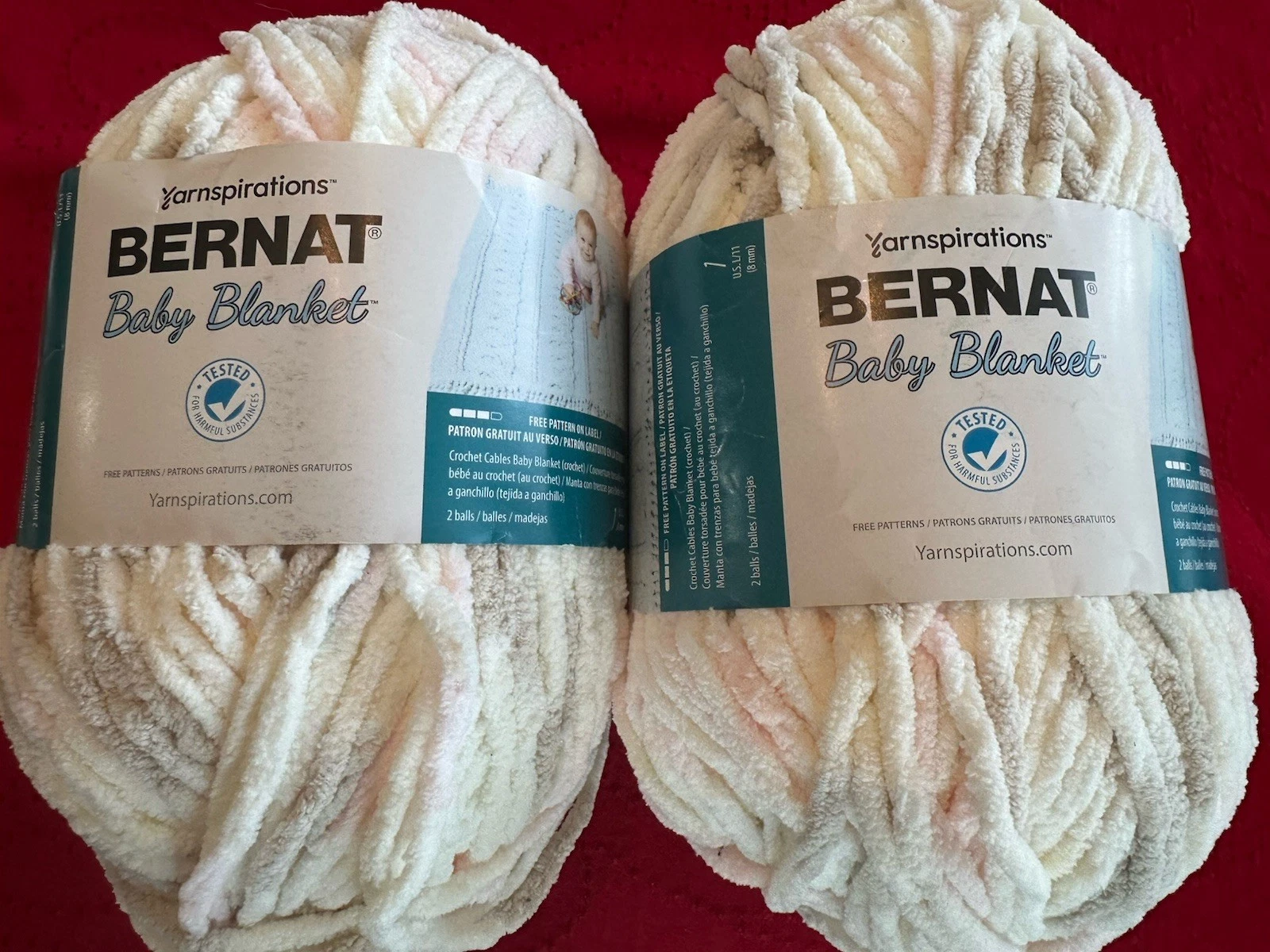 2 Balls Yarnspirations Bernat Baby Blanket Yarn Tippy Toe Print 10.5oz 220Yds image 1