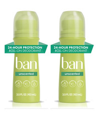 Ban Original Unscented 24-hour Invisible Antiperspirant, Roll-on, 3.5 oz, 2 Pack