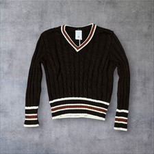 Vintage 70s Cable Knit V-Neck Dark Academia School Style St. Michael Sweater