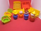 Vtg Fisher Price Little People Clown Wooden Base Red Yellow & Lot Of FPLP Pieces