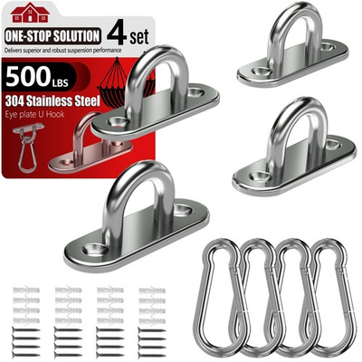 #ad sprookber 304 Stainless Steel Pad Eye Snap Hooks M5 Heavy 2 Inch Silver $17.09