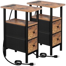 Rustic Brown Power Task End Table with Charging Station, USB Ports, Small