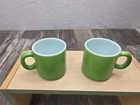 Pair Of MCM Vintage Hazel Atlas Green Orange Peel, Pebble Texture Milk Glass Mug