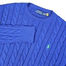 Polo Ralph Lauren Men's Royal Blue Cable Knit Crewneck Sweater Pullover XL