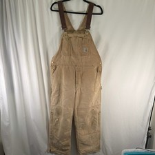 Vintage Carhartt Bib Overalls Men's 38x28 Beige Carpenter Side Zip
