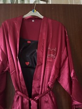 New House Coat In Burgundy with Pj In Black and Red Hearts Size M