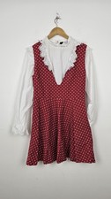 Handmade Red Polka Dot Skater Dress with Pockets vintage style Size M