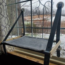 Cat Window Hammock Just Leap Frog 22"W Suction Mounts, Wood Supports, Fleece Bed