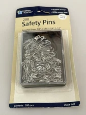 Safety Pins Assorted 200 Pack Sturdy Silver Steel for Crafters, Sewing, Quilters