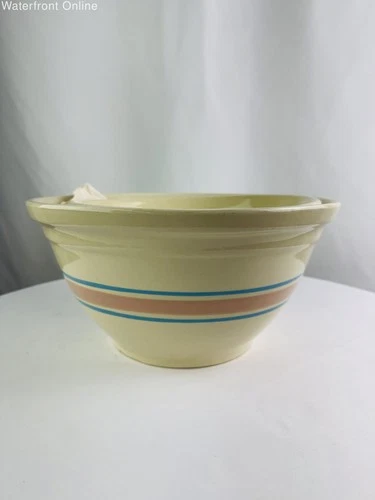 McCoy Pink/Blue Striped Nesting Mixing Bowls Set of 2 10" & 12" Vintage USA