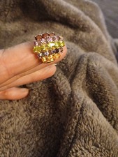 Rainbow Natural Multi-Gemstone Oval Cut Cocktail Ring Sterling Silver Size 6