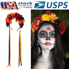Flower Headband For Women Day Of The Dead Mexican Rose Floral Crown Headpiece