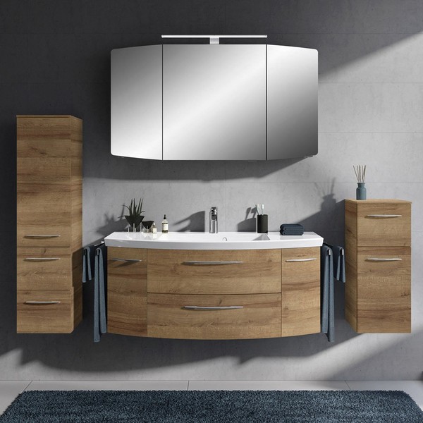 Badezimmer BadmöBel Set Waschtisch Led-Spiegelschrank Hochschrank HäNgeschrank-image