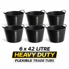 6 x 42L Heavy Duty Builders Flexible Tubs Rubble Buckets Mixing Garden Tub