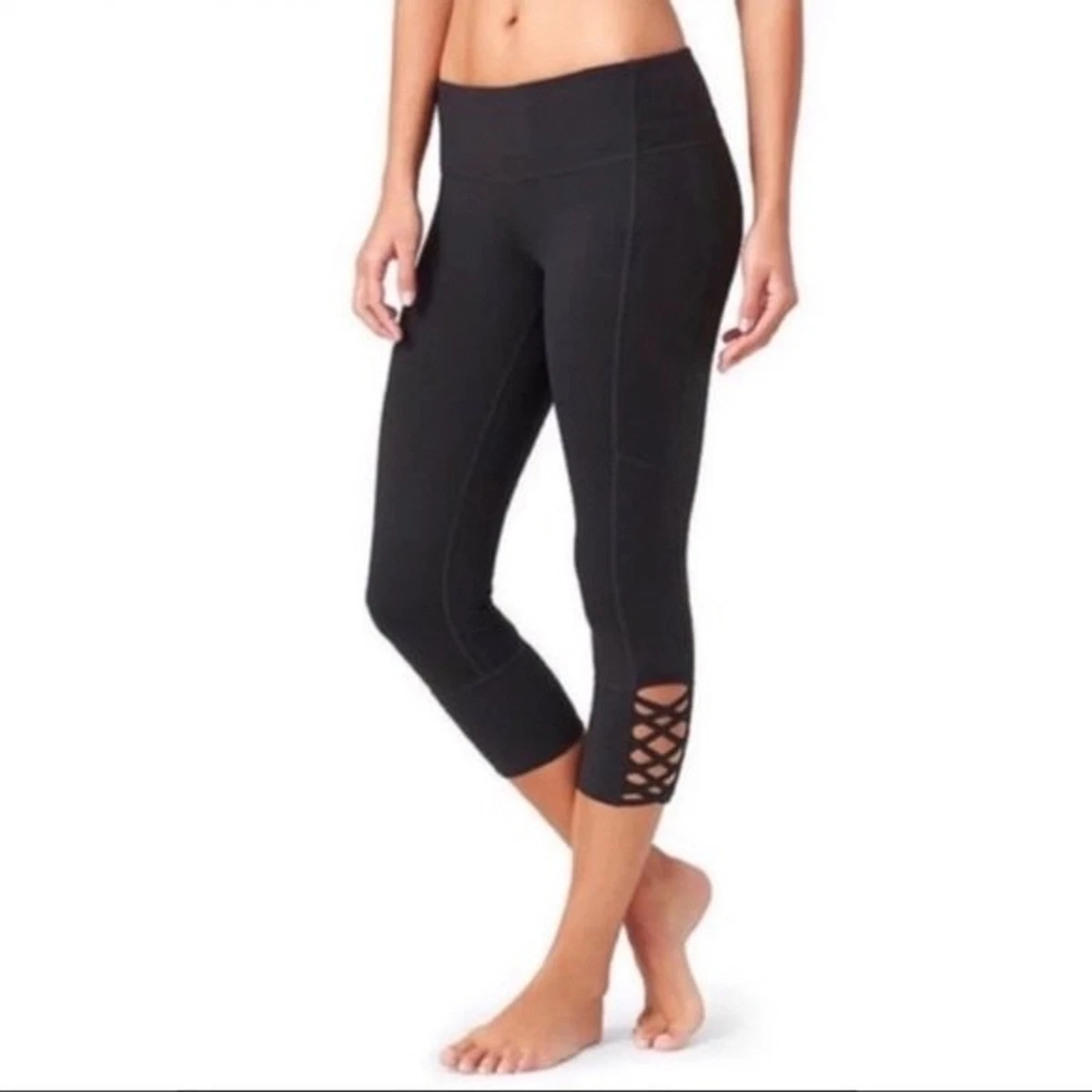 Athleta Mind Over Mat Women's Black Criss Cross Lattice Crop Leggings