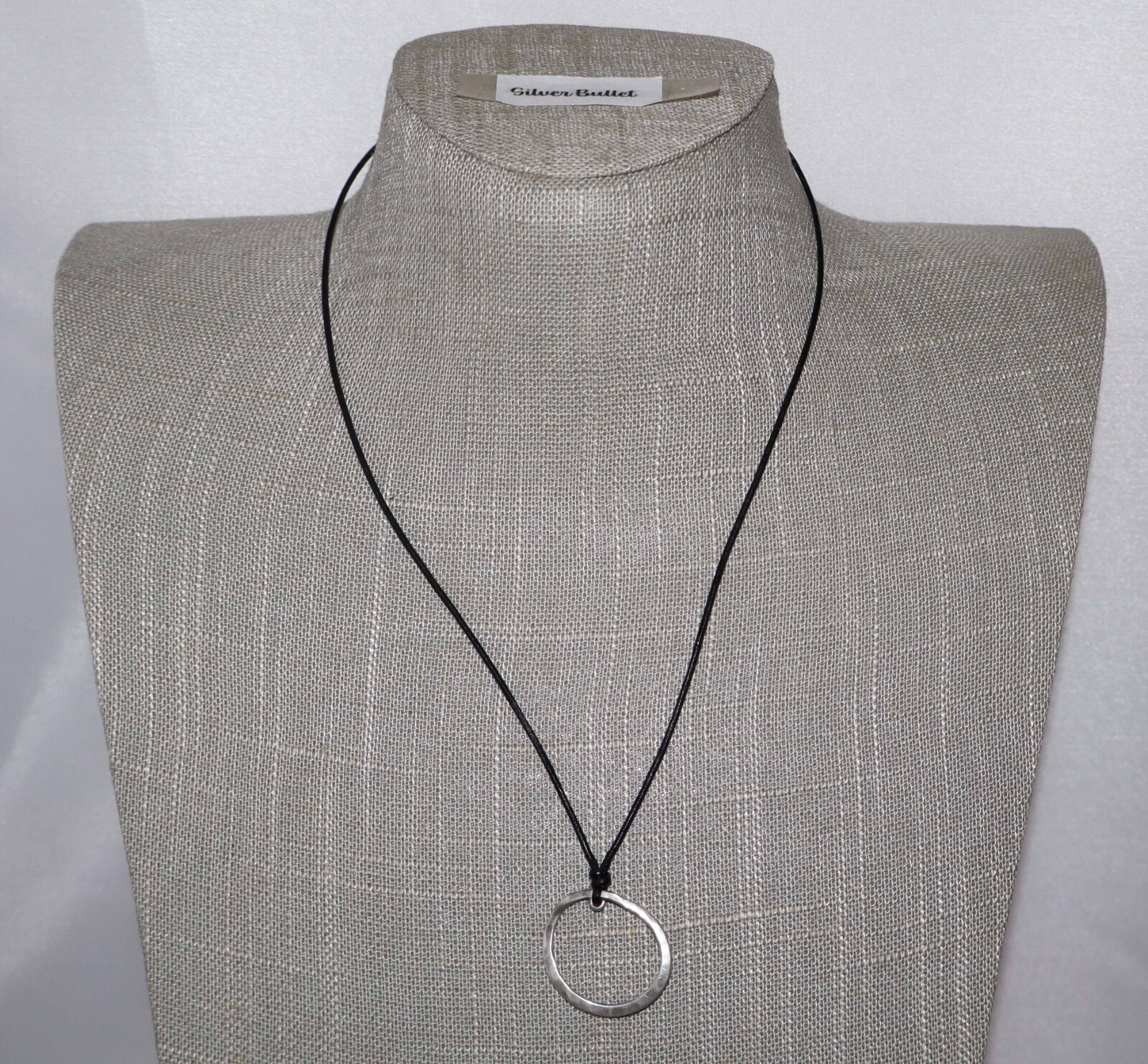 Silpada Sterling Silver Black Leather Cord Circle Charm Holder Necklace N2478