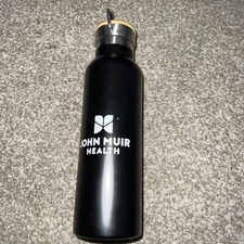John Muir Health Water Bottle Black Evans 21 Oz Insulated With Wood Top