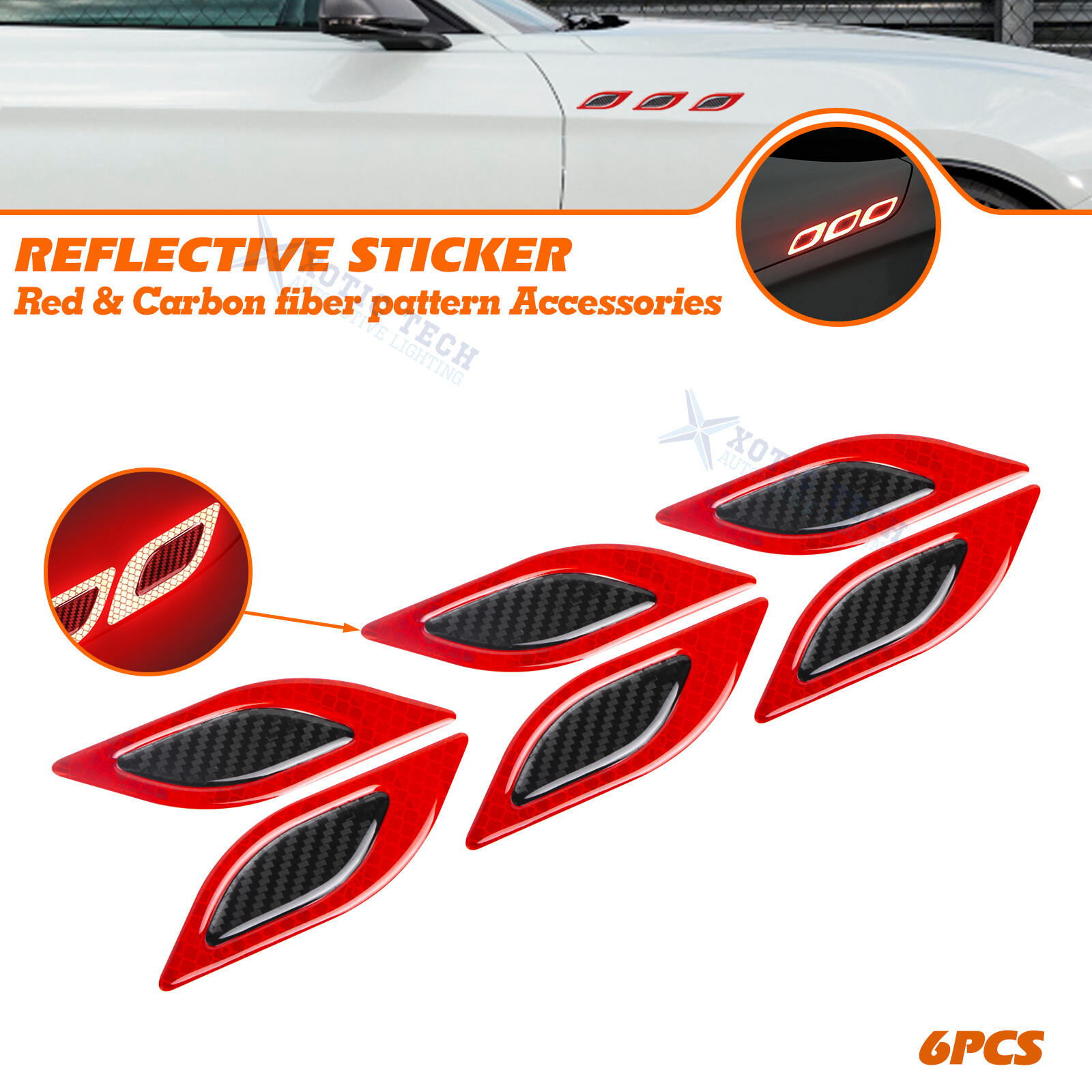 3D 6PCS Car Vent Edge Bumper Decal Reflective Sticker Carbon Fiber Accessories