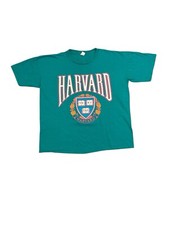 Vintage Teal Green HARVARD University 100% cotton made in USA Mens T Shirt