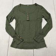 Green Ribbed Knit Round Neck Long Sleeve T-Shirt Women's Size Small NEW