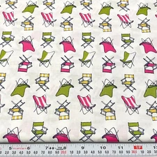 Dear Stella Garden Party Collection Chairs White Cotton Fabric by the HALF YARD