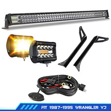 52 Led Light Bar Combo 4 Podsmounting Brackets Fit 1987-95 Jeep Wrangler Yj
