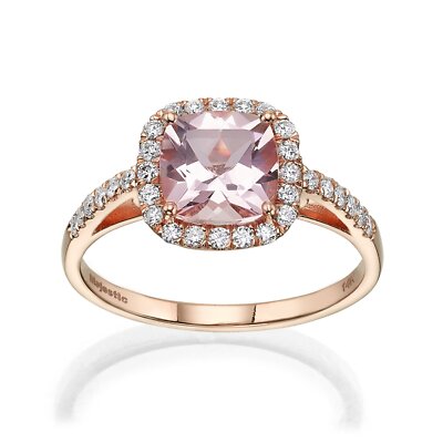 Ring By Baroness Jewelry Woman Rose Gold Cushion-Cut Morganite and natural Di...