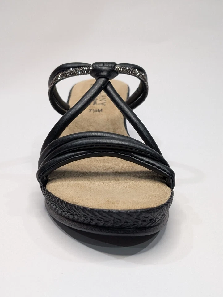 Sandálias anabela feminina Easy Street Elvera Toscana preta com pedras - Tamanho 7,5 nova com etiquetas - Imagem 4 de 4