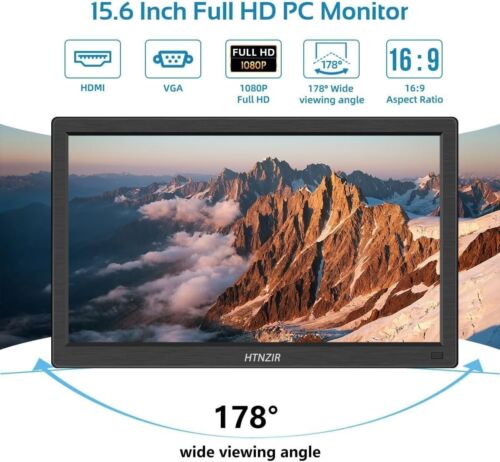 15.6 Inch Portable Monitor Small PC Monitor 1920 x 1080P 99% sRGB with HDMI VGA - Picture 2 of 8