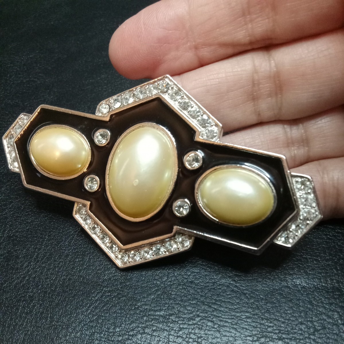 Vintage Jewelry YSL Yves Saint Laurent Clear Rhinestone Faux Pearl