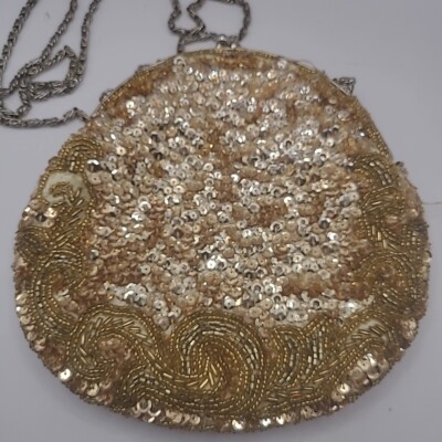 Carlo Fellini Evening Bag Gold Sequin, Read Description 