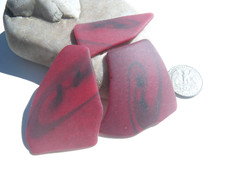Sea Glass, Three Large Red with a Beautiful Black Swirl on them Great for Artist