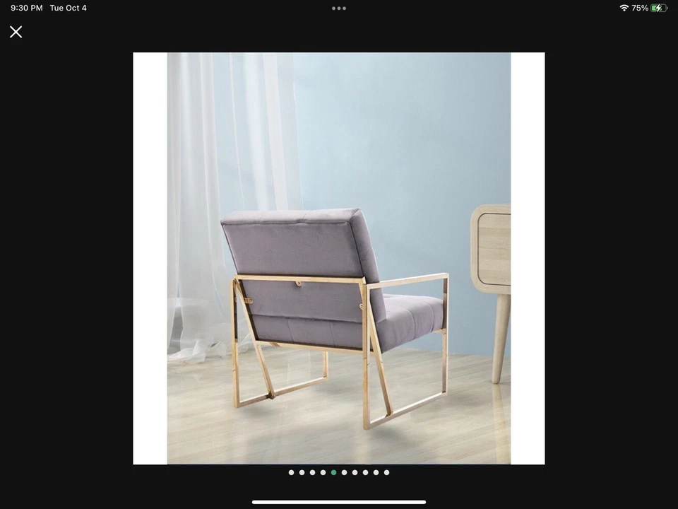 SILLA ACENTO CON TELA DE MICROFIBRA/GAMUZA GRIS Y MARCO METÁLICO DORADO. Foto 2 de 4