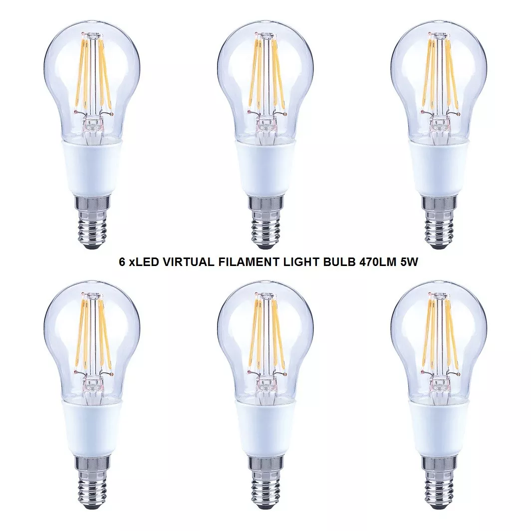 6 Lap E14 LED Filament Mini Globe Light Bulbs 5W Very Warm White SES 470Lm