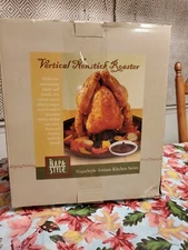 Napa Style Brown Metal Nonstick Vertical Style Chicken Roasting Pan12"Round New 