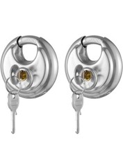 2x Stainless Steel Discus Lock Padlock Hardened Steel Shackle - Keyed Alike