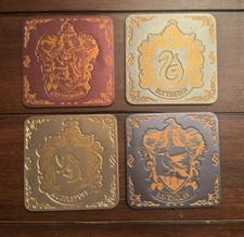 Harry Potter House Crest Coasters Gift Set of 4 Metal Coasters Cork Backing New