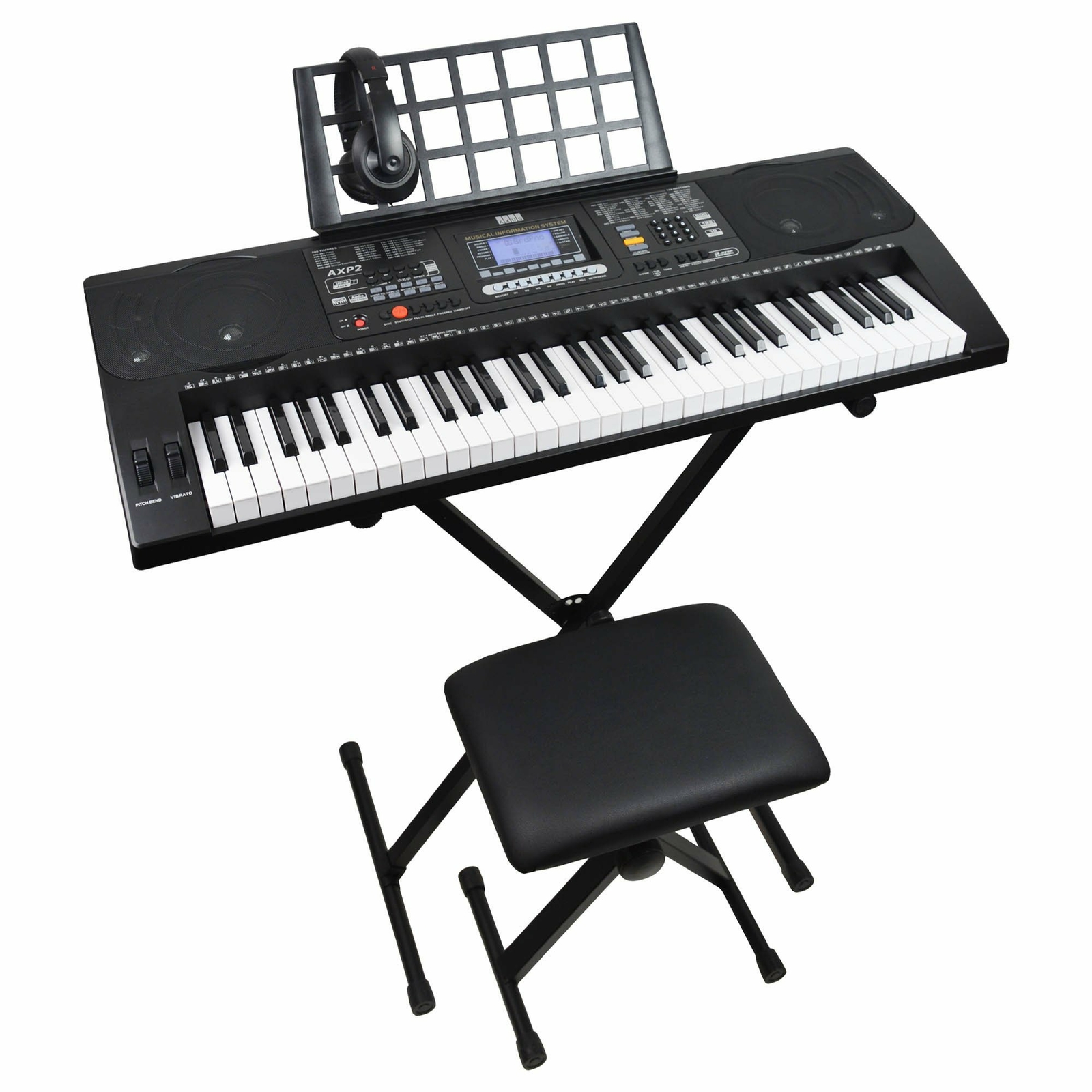 Axus AXP2PK 61 Key Beginner Touch Sensitive Electronic Keyboard Piano Package for Students with Stand, Stool, Headphones, Power Supply and Music Rest,Black - Image 2
