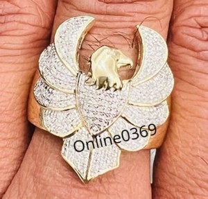 Authentic Men's 2ct Genuine Moissanite 3D Flying Eagle Ring 14k Yellow Gold Plated Silver